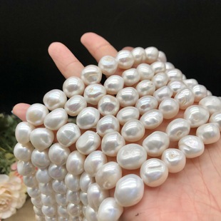 Baroque freshwater pearl chain semi-finished large size 11-12mm bright bright and clean individual defective wholesale