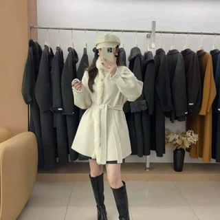 春秋冬新中长款气质双面羊毛大衣女经典宽松外套毛呢外套d38