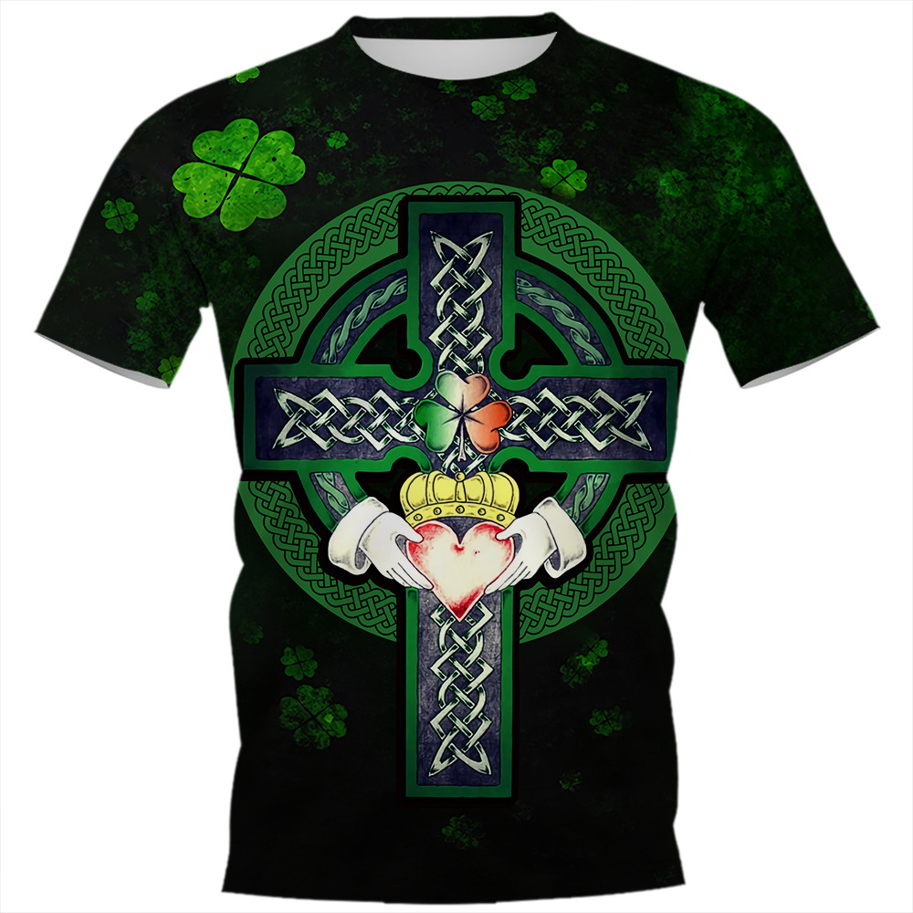 Camiseta vendedora caliente transfronteriza Día de San Patricio 3D Impresión digital camiseta adolescentes hombres cuello redondo manga corta top