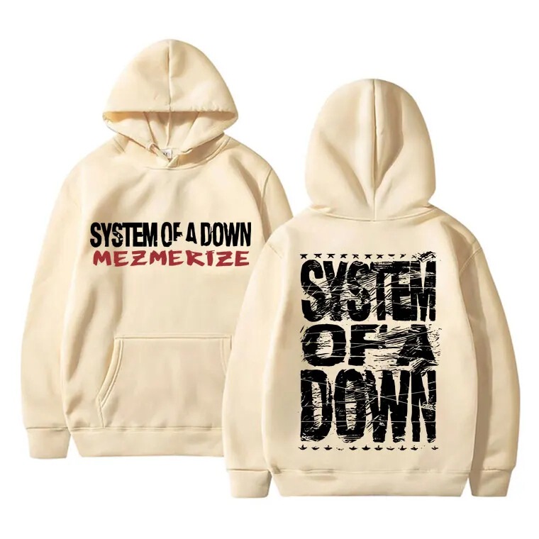 A down Jacket with Mezmerize Print from the 90S Retro Rock Band System of a down