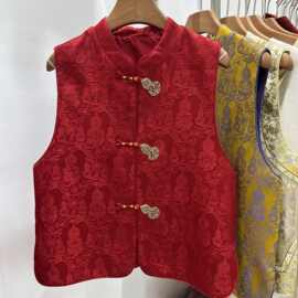 仅用于产品展示勿拍-新年红色葫芦提花马甲女新中式立领无袖背心