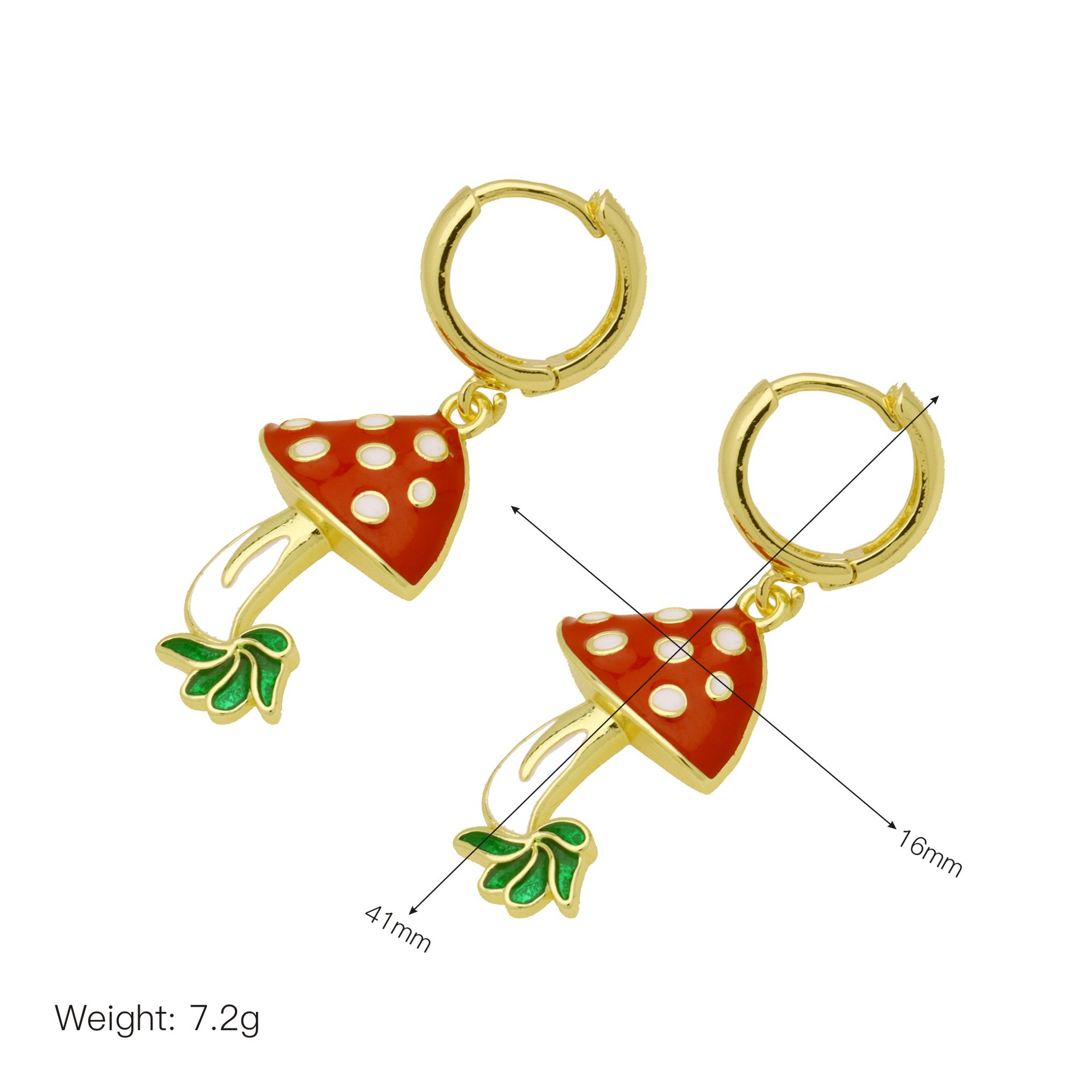 7g Weight Copper Ear Needle Material 18K Gold Plated Plating Material Charm Sleeper Hoop Earrings, Drop Earrings Classification 1 Pair Quantity Casual, Daily Occasion Copper Material Cherry, Mushroom Pattern Women's Gender Enamel, Plating Design Sweet Style 1 Pair Sweet Cherry Mushroom Enamel Plating Copper 18K Gold Plated Drop Earrings 13