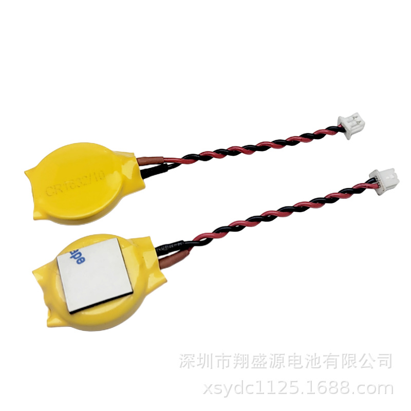 源头厂家现货CR1632出线带端子锂电池CR1632绞线出插头贴双面胶
