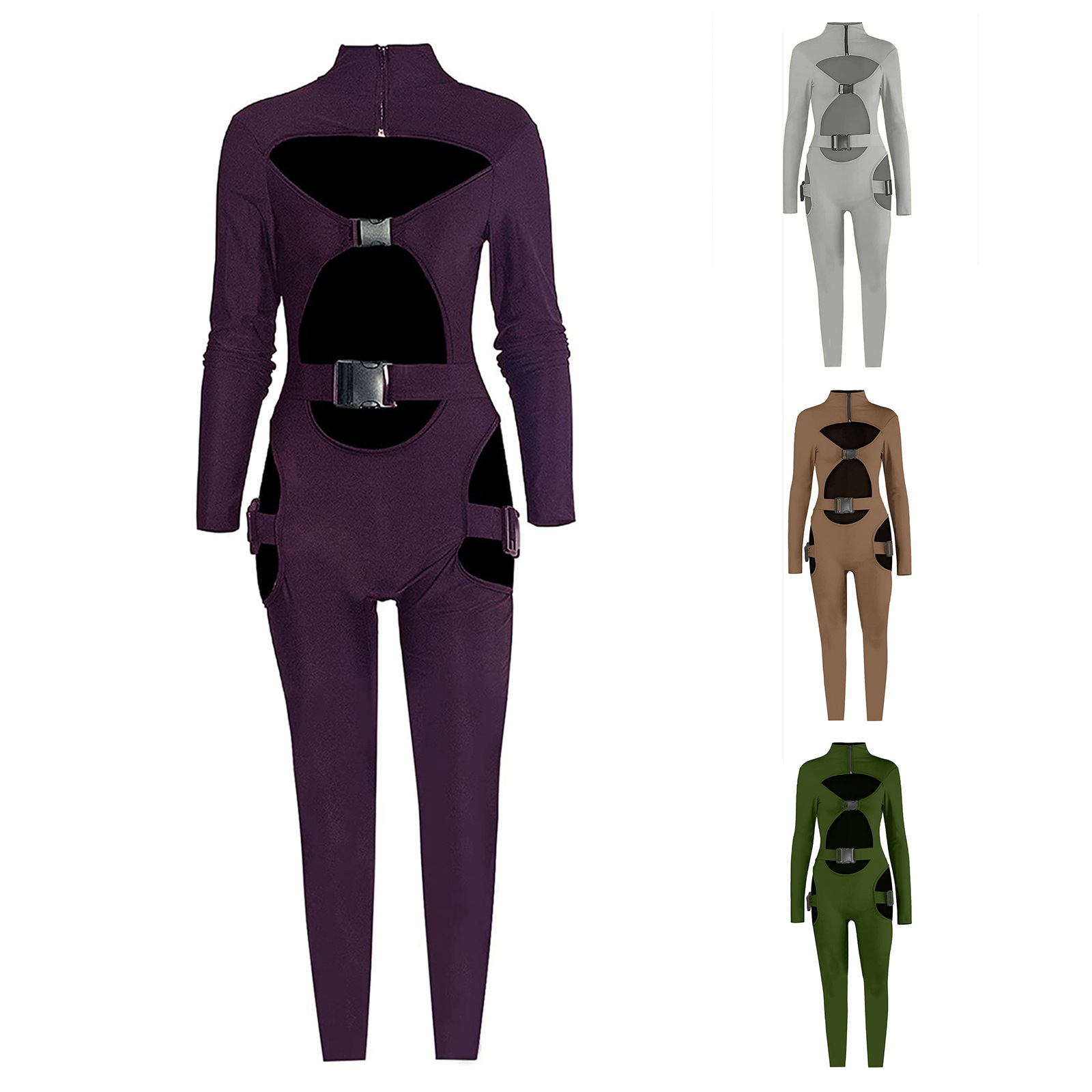 2021 Amazon eBay primavera jinete de Mujer Pantalones fluorescente verde libro bolsa hebilla manga larga pantalones de una sola pieza image 1