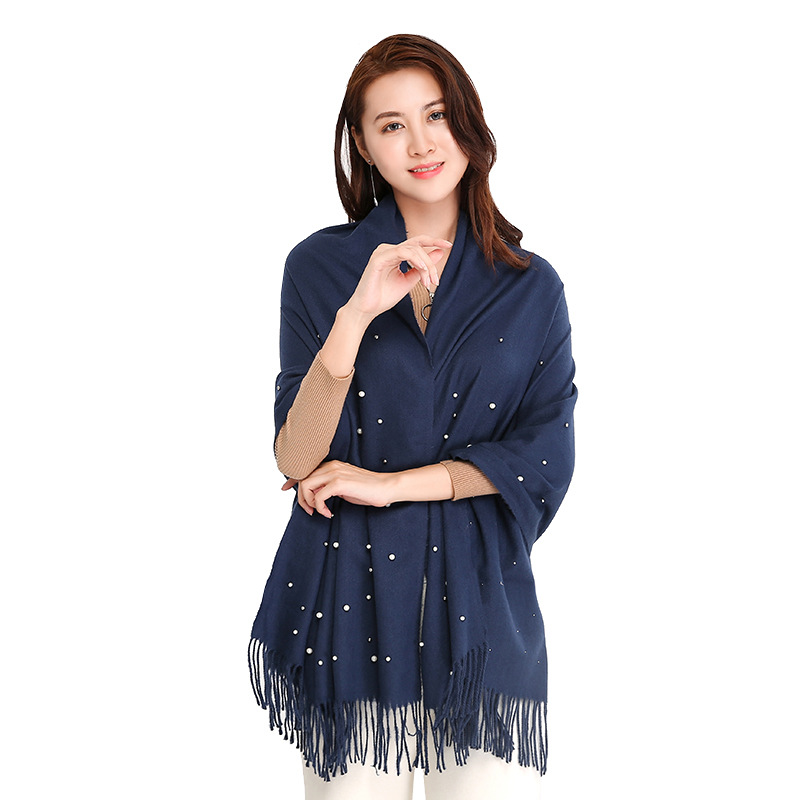 Vente chaude nouvelle automne et hiver couleur unie cheveux épineux clou perle châle en Europe et en Amérique, écharpe femme gland chaud épaissi_voghion.com