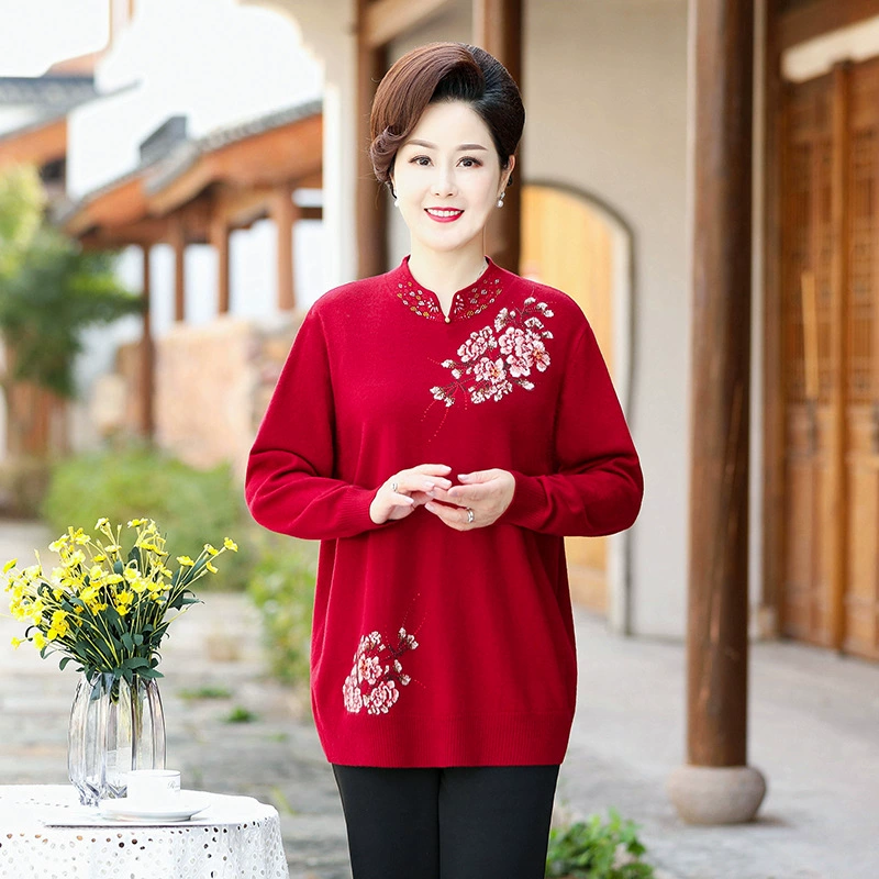 202 плюс красный свитер с воротником Чонсам 58% шерсть