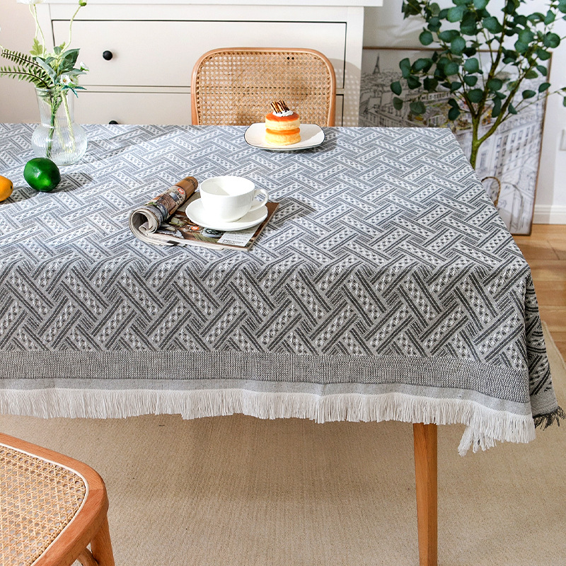 Mantel de gasa de algodón con borlas de estilo crema, mantel a prueba de polvo con atmósfera fotográfica, cubierta decorativa rectangular para mesa de centro antideslizante