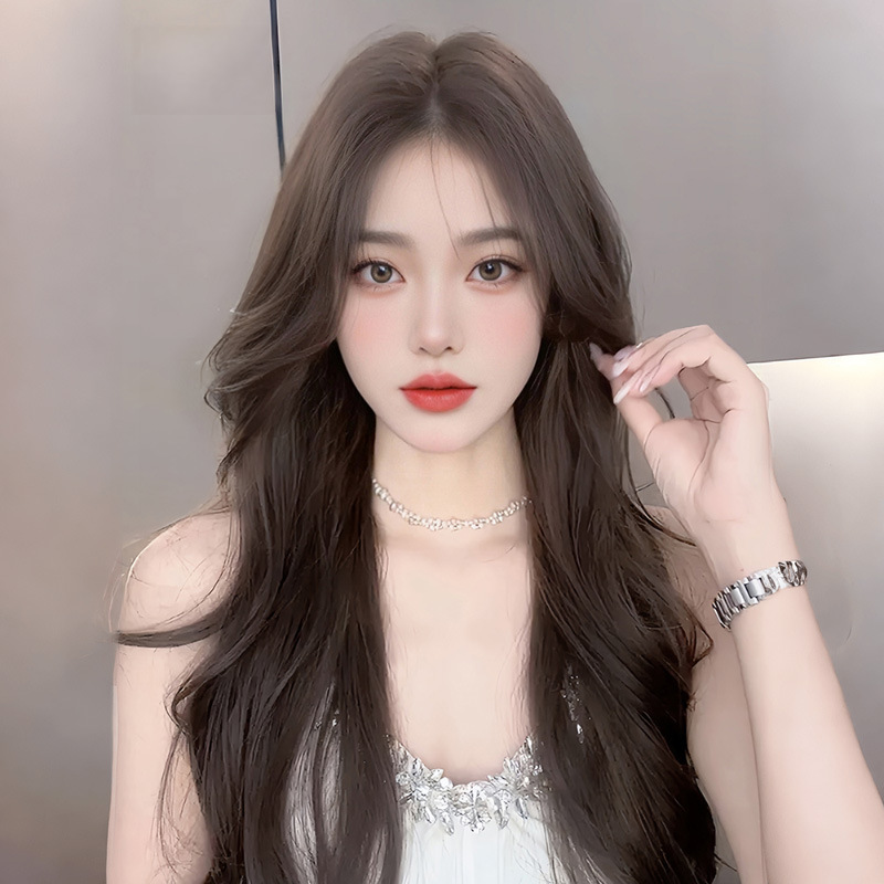 Cross-Border Lace Front Wig for Women with Long Hair, Middle Part Full Wig, Natural Realistic Synthetic Hair, Lazy Long Curly Wig