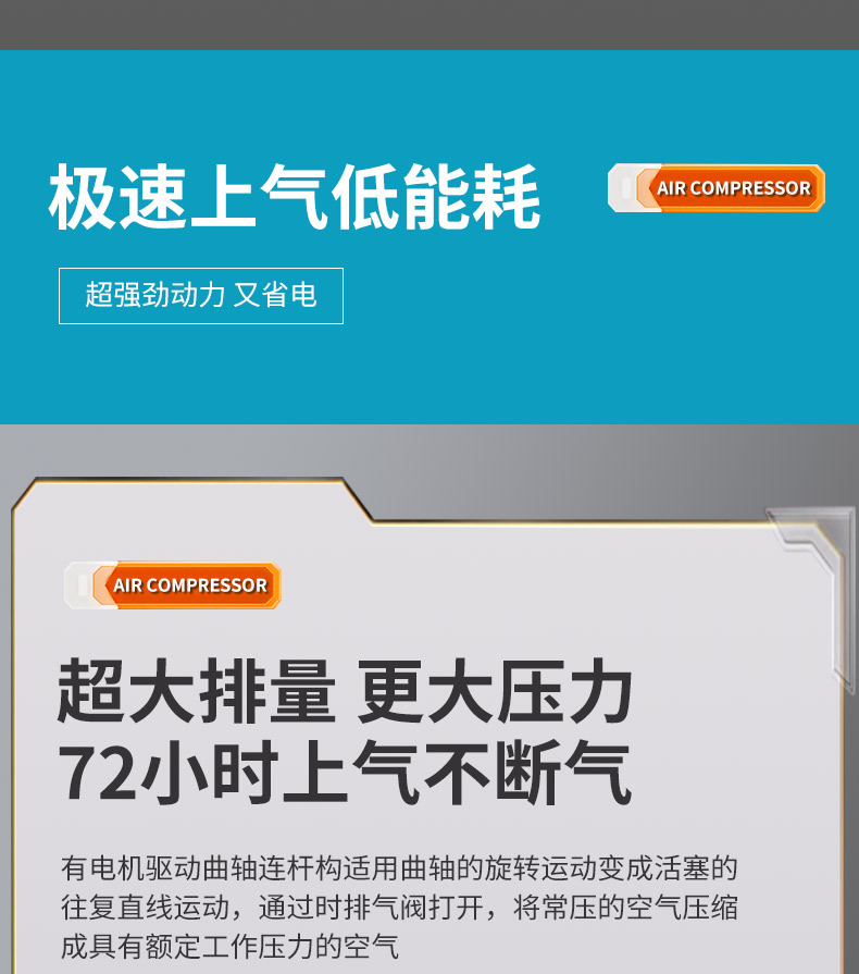 Oil-free silent air compressor, air compressor, high-pressure air pump, piston compressor, high-power electric motor, diesel engine