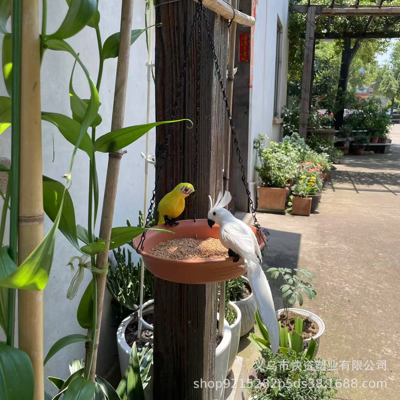 (6) 주황색 수지 원형 새 모이통