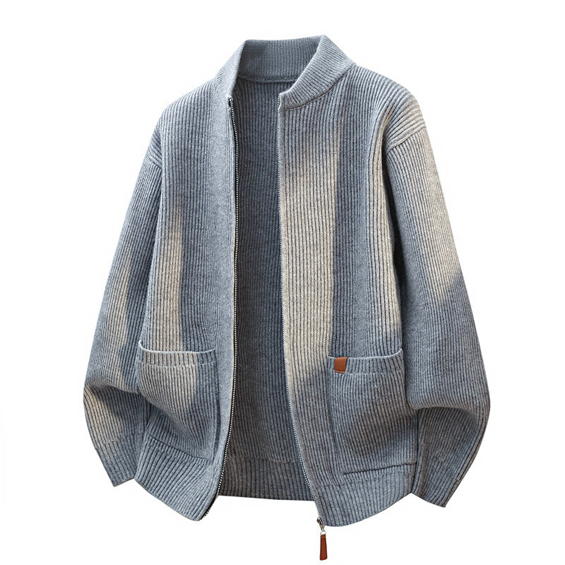 Korean-style fashion retro zippered knitted cardigan men's stand-up collar jacket 2026 autumn and winter loose thickened casual sweater Korean-style fashion retro zippered knitted cardigan men's stand-up collar jacket 2026 autumn and winter loose thickened casual sweater