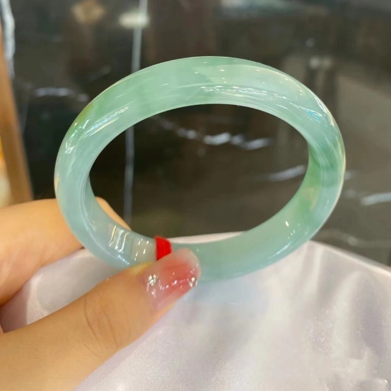 Vòng tay ngọc bích Miến Điện cao băng chính hãng A hàng băng nổi hoa mới chi tiết 2