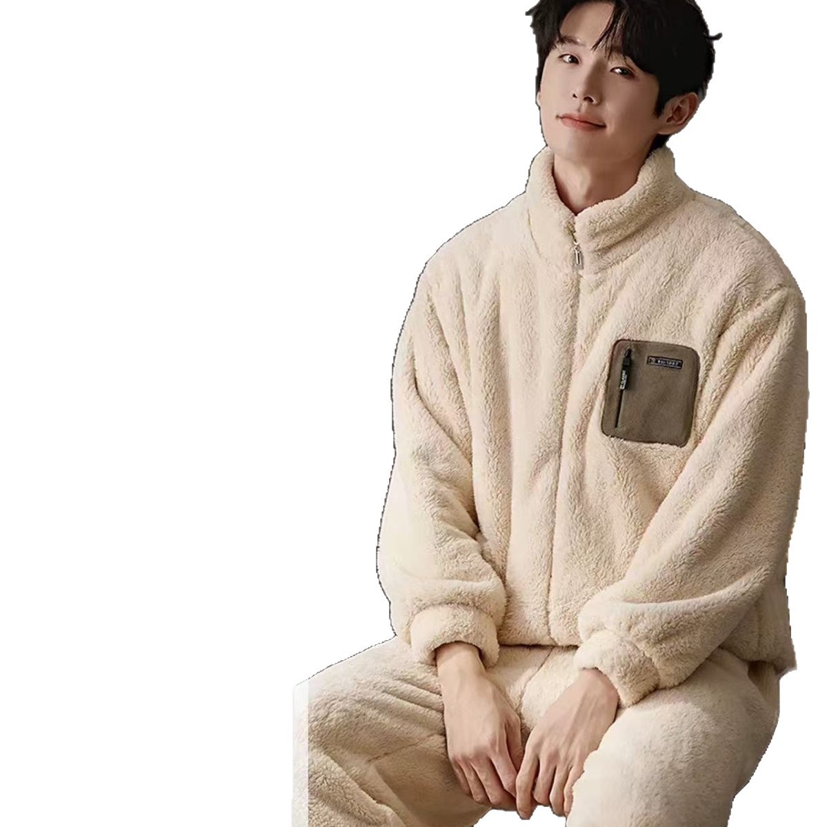 Coral veludo abrigo pareja pijama de invierno engrosado y veludo nuevo conjunto de ropa de hogar