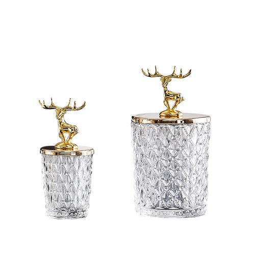 European-style luxury high-end crystal glass candy jar with metal lid transparent toothpick and cotton swab holder, home living room decoration