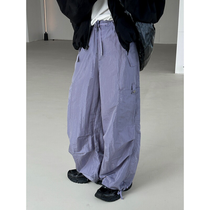 Summer New Japanese Street Style Glossy Multi-Pocket Cargo Pants Loose Slimming Jogger Casual Long Pants for Women