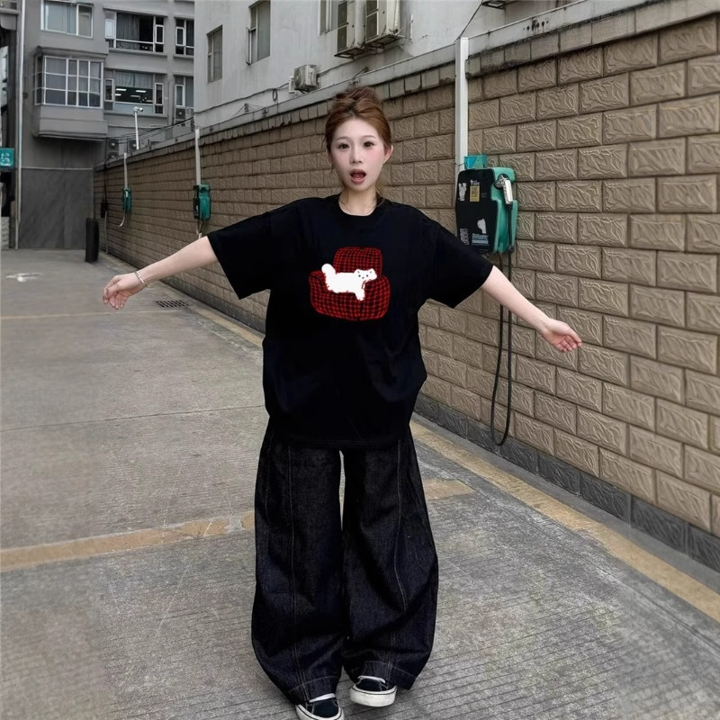 Pure Cotton Short-Sleeved T-Shirt for Women 2025 Summer New Design Niche American High Street Loose Printed Half-Sleeved T-Shirt Pure Cotton Short-Sleeved T-Shirt for Women 2025 Summer New Design Niche American High Street Loose Printed Half-Sleeved T-Shirt