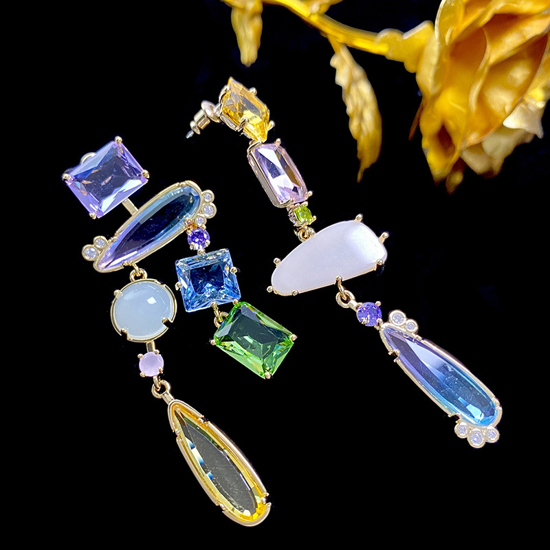 Irregular Pattern 1 Pair Glam Irregular Inlay 925 Sterling Silver Copper Zircon Drop Earrings