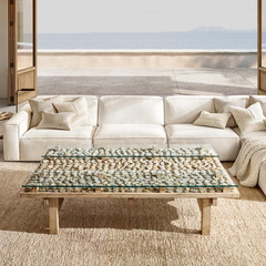 American minimalist modern villa living room combined sofa set Nordic light luxury antique linen square three-seater sofa