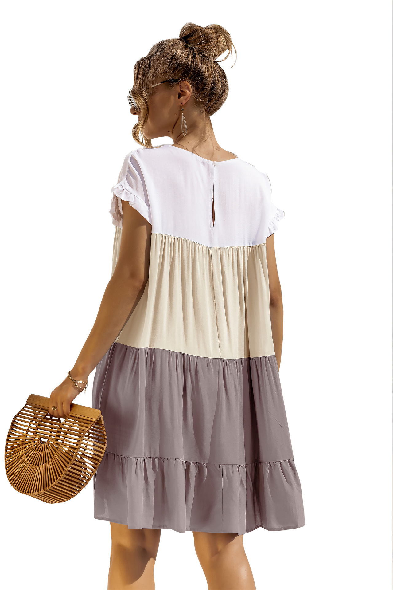 Women's Tiered Skirt Fashion Round Neck Patchwork Short Sleeve Color Block Above Knee Daily display picture 110