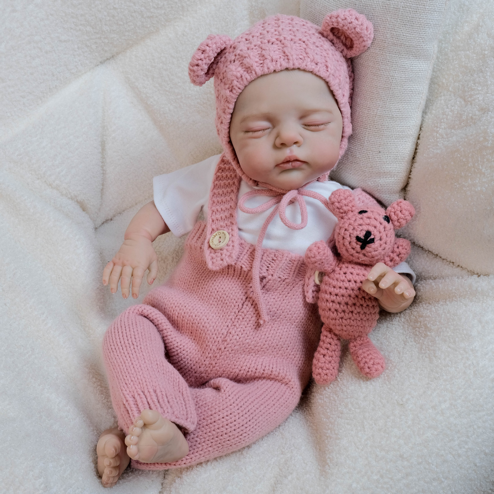 Mono de lana rosa de 18 pulgadas con ojos cerrados, juguete de simulación Irys, muñeca de renacimiento, regalo de Navidad para niños