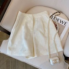 氷糸酢酸ズボン夏の新型ゆるいデザイン感ジャカード白色カジュアルパンツ外着ワイドパンツ