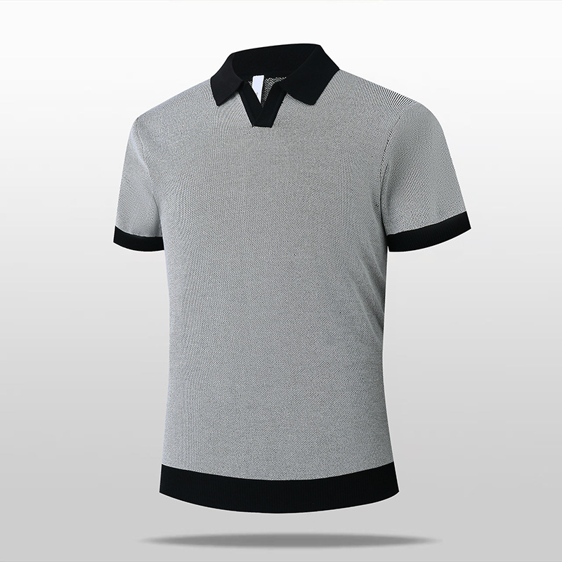 Polo camiseta de punto camiseta de manga corta hombre cuello V gaviota cuello viejo viento de negocios camiseta de hielo de verano fábrica transfronteriza al por mayor