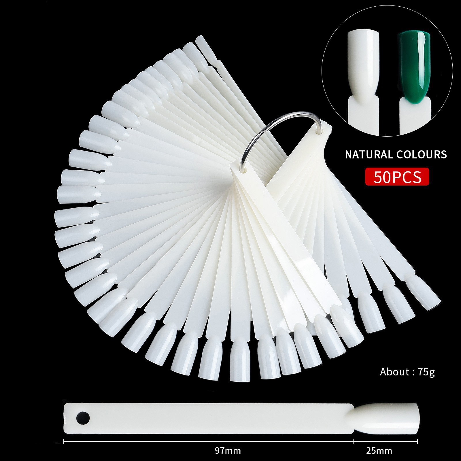 Herramientas de uñas transfronterizas 50 piezas de esmalte de uñas muestra de pegamento de esmalte de uñas, tarjeta de color trapezoidal puntiaguda de cabeza plana, pieza de práctica de uñas