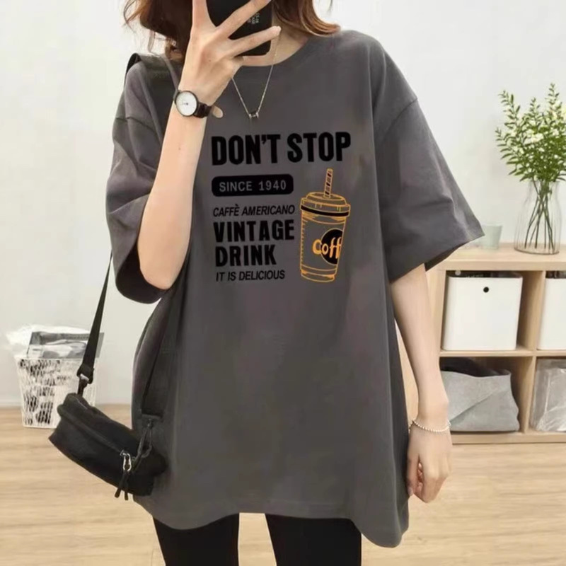 【Coffee Alphabet】 Summer Pure Cotton Printed T-Shirt for Women, Korean Style, Loose Fit, Round Neck, Unique Design, Niche Style Tee 【Coffee Alphabet】 Summer Pure Cotton Printed T-Shirt for Women, Korean Style, Loose Fit, Round Neck, Unique Design, Niche Style Tee