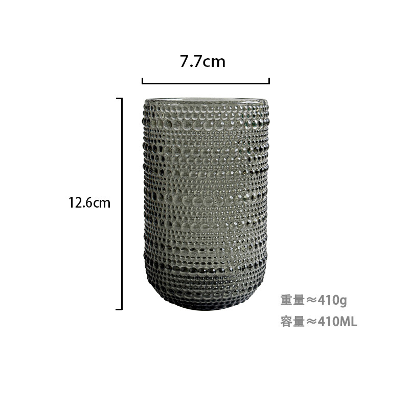 Fábrica al por mayor tazas de agua europeas tazas de vidrio de colores tazas de enjuague bucal de hotel tazas de jugo en relieve tazas de leche domésticas gruesas