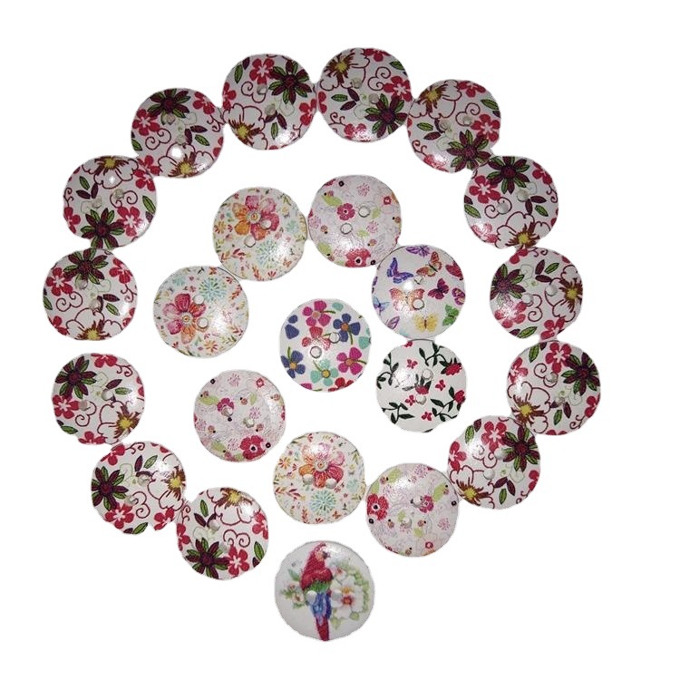 东莞星光厂家直销木质纽扣彩绘装饰两孔四眼木头扣子卡通儿童圆形