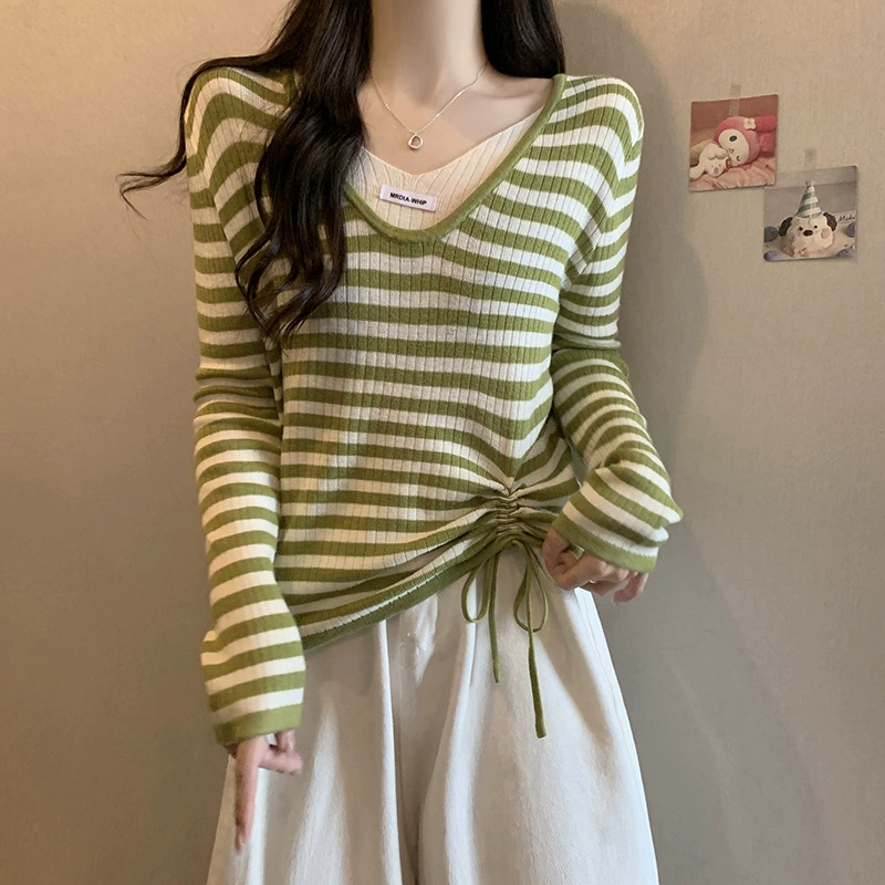 Autumn set, knitted long-sleeve, sweater, plus size, drawstring
