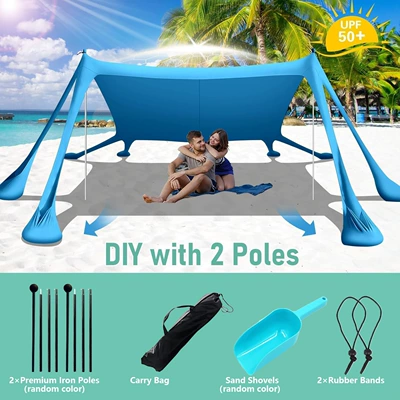 Lycra Canopy Outdoor Portable Octagonal Beach Tent Amazon Best-Selling Anti-Uv One-Piece Sunshade Canopy (Avtomobil yan çətirləri) - octagonal-canopy-blue-2-iron-poles-uv-protection-300300200