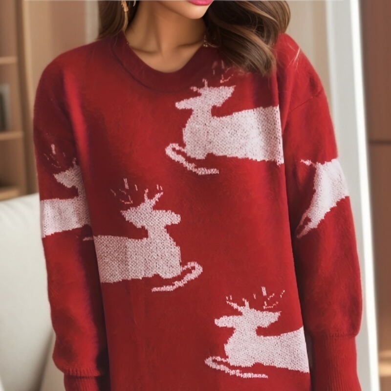 European and American cross-border popular casual jacquard fashion animal graphic snowflake round neck pullover Christmas sweater