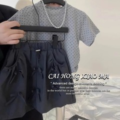 Korean children's clothing 2025 new style girls summer suit children's fashionable short-sleeved top T-shirt bow skirt