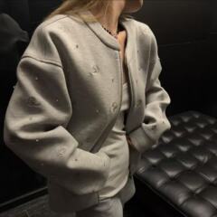 刘掌柜感重工玫瑰烫钻拉链卫衣外套女2025早秋宽松上衣潮