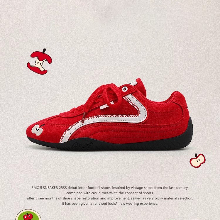 Gato y sofá 2025 primavera y verano nuevo estilo/zapatos de manzana zapatos de carreras de suela fina roja nueva pareja zapatos de entrenamiento alemán mujeres