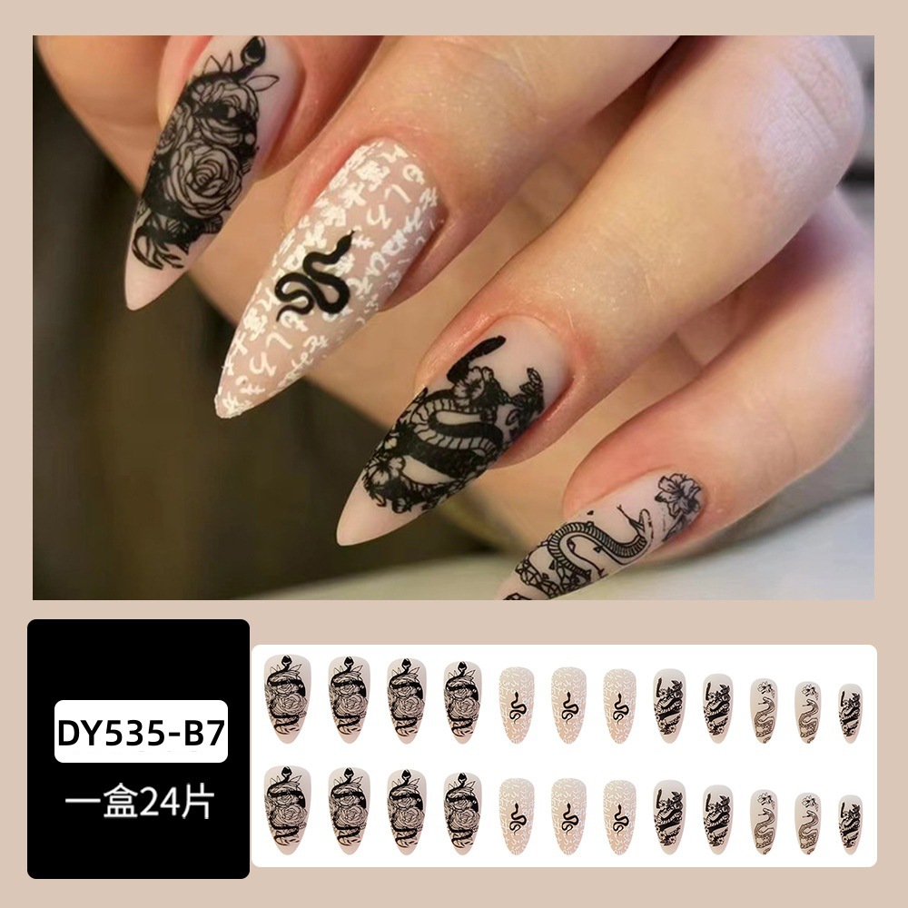 Comercio extranjero venta más oscura brillante desgaste de uñas rosas serpiente manicure 24 piezas de uñas falsas europeas y americanas al por mayor image 3