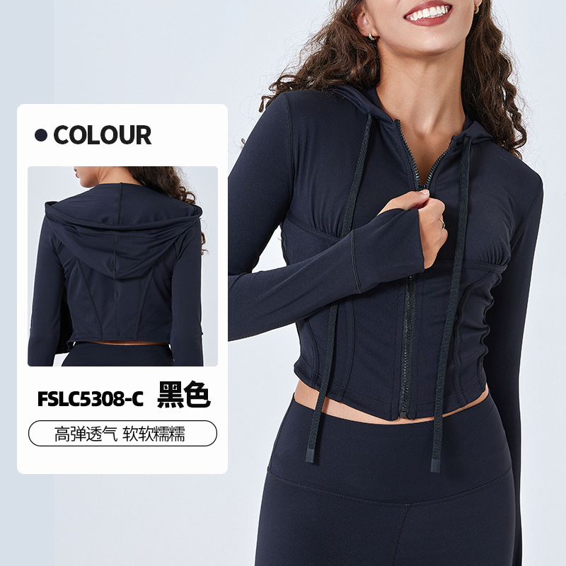 LULU mismo estilo chaqueta de ropa de yoga para mujer desnuda delgada cremallera corta con capucha deportes ajustados tops de fitness
