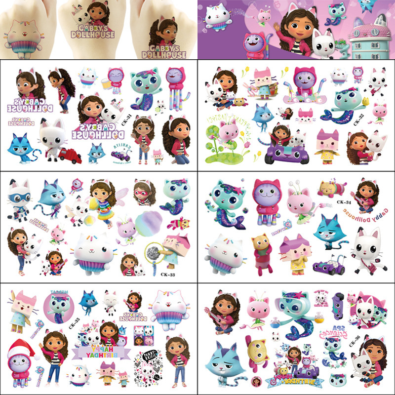Cross-border Explosions Gaby Toy House Children Tattoo Sticker Birthday Party Tattoo Sticker Water Transfer Disposable Sticker