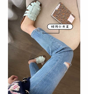 韵十八春夏季新款孕妇裤开叉外穿破洞九分裤薄料透气托腹裤子8325