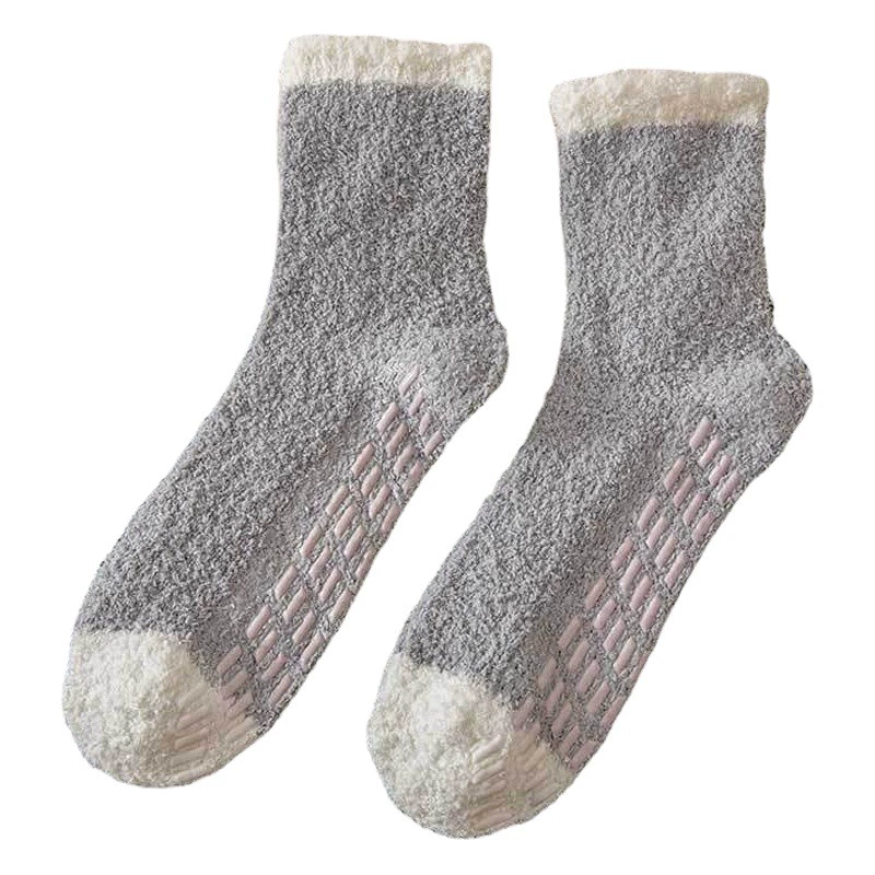 Осенне-зимние женские коралловые бархатные носки, однотонные наполовину бархатные носки для пола, не роняя бархатное утолщение