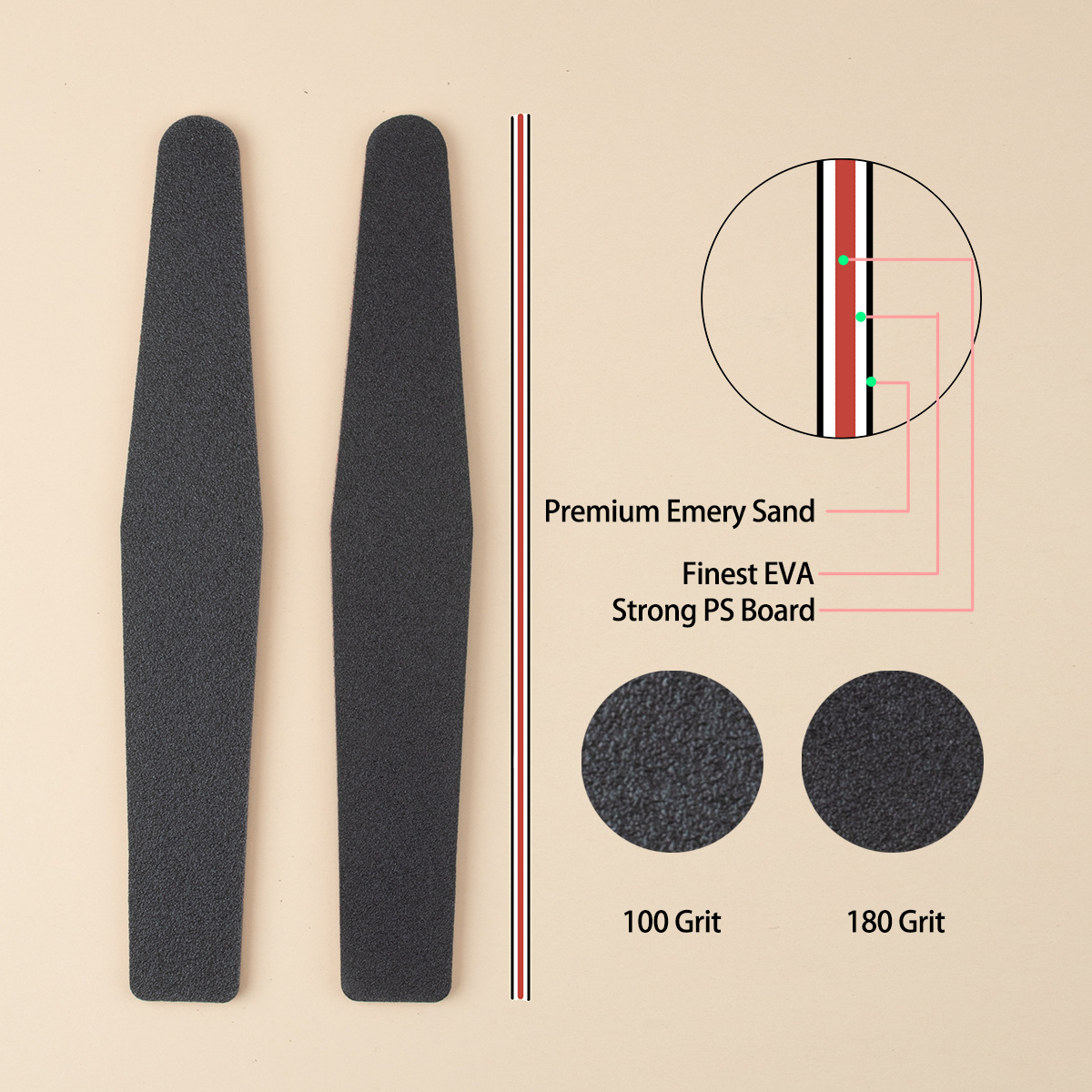 Todo el año en stock en forma de diamante de color rojo corazón negro arena molienda tira de esmalte de uñas que forma la superficie de uñas HERRAMIENTA DE MANICURA resistente al desgaste