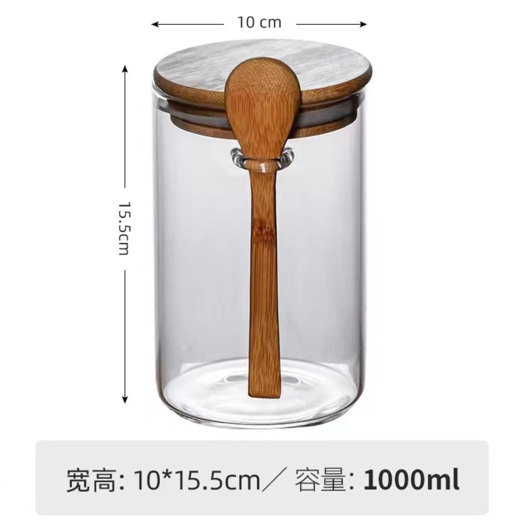tanque de sellado de vidrio con cubierta cuchara de madera tanque de almacenamiento de granos gruesos frutas secas almacenamiento de cocina botella de vidrio