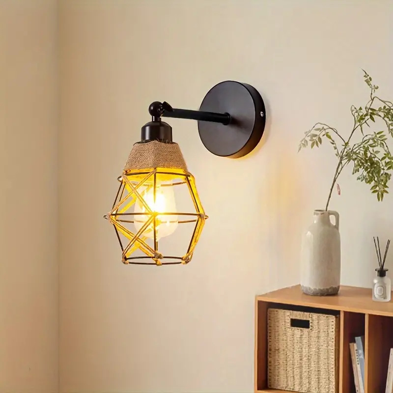 Retro industrial americano lámpara de pared de viento sala de estar balcón sala de estar estudio lámpara de cáñamo lámpara de cabeza única led