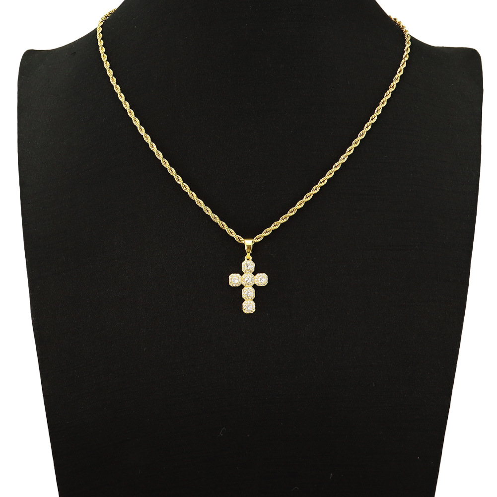 Zircon Inlay Material Copper Inlaid Zircon Cross Pendant Necklace Personalized Style Long Hemp Flowers Chain Sweater Chain Wear Accessory