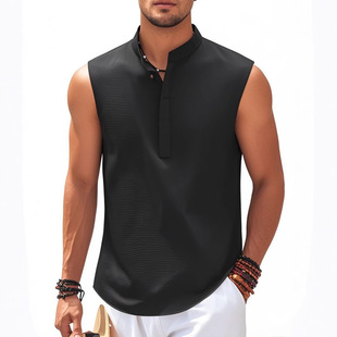 European and American Men's Vest Shirts Stand Collar Half-Button Shirts Pineapple Plaid Shirts Men's Casual Shirt Tops Wholesale
