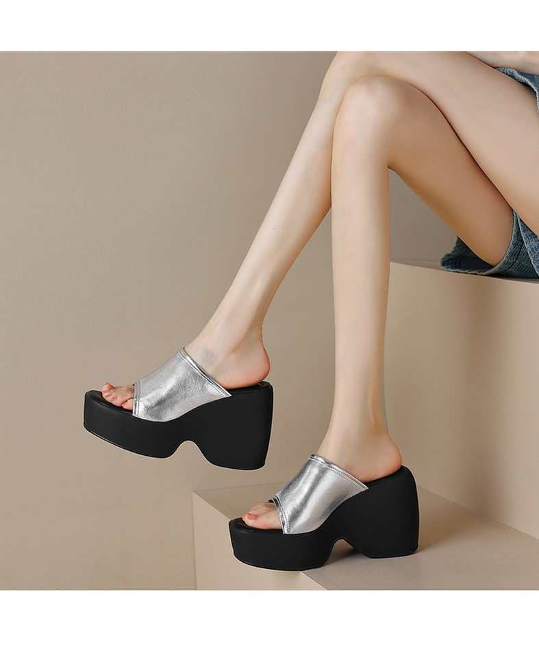 Dép sandal cao gót nữ hở mũi quai ngang đế dày siêu cao gót màu bạc — Màu đen, Màu trắng be, Màu bạc chi tiết 10