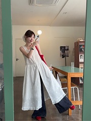 温柔风甜美叠穿无袖提花刺绣连衣裙女2025夏季新款时尚背心中长裙