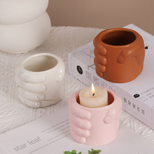 欧式手工创意手握蜡烛杯室内烛台多肉花盆收纳筒陶瓷摆件跨境专供