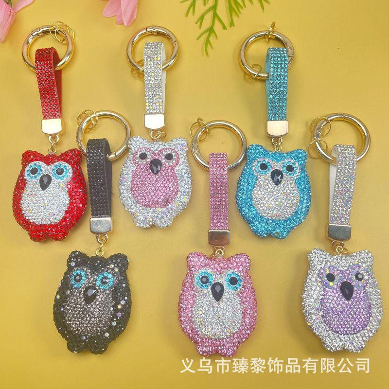 跨境热卖创意可爱猫头鹰钥匙扣时尚韩国绒烫钻钥匙链包挂现货|undefined